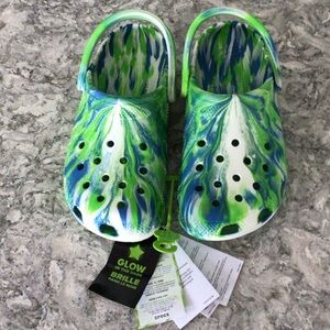 CROCS Kids Tie-Dye Green & Blue Glow-In-The-Dark Clog